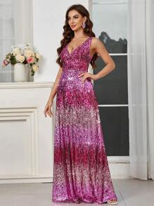 SHEIN Belle Minimalist Gradient Sequined Women's Evening Party Dress - Multicolor - View 4