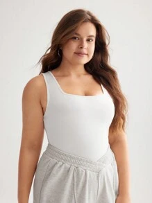 SHEIN BASICS Plus Solid Tank Top - White - View 5