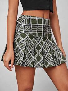 Forever 21 Gonna A Pieghe A Vita Alta Con Motivo Scozzese In Velluto A Coste Stile Preppy, Abbinamento Perfetto Per Ogni Occasione - Multicolore - Visualizzare 1