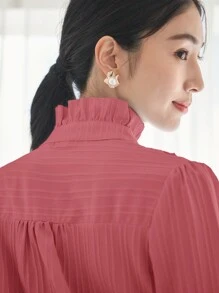 GENKIRA Elegant Eenkleurig Blouse Rimpeling Voorpand met Knoopjes - Roze - Bekijken 8