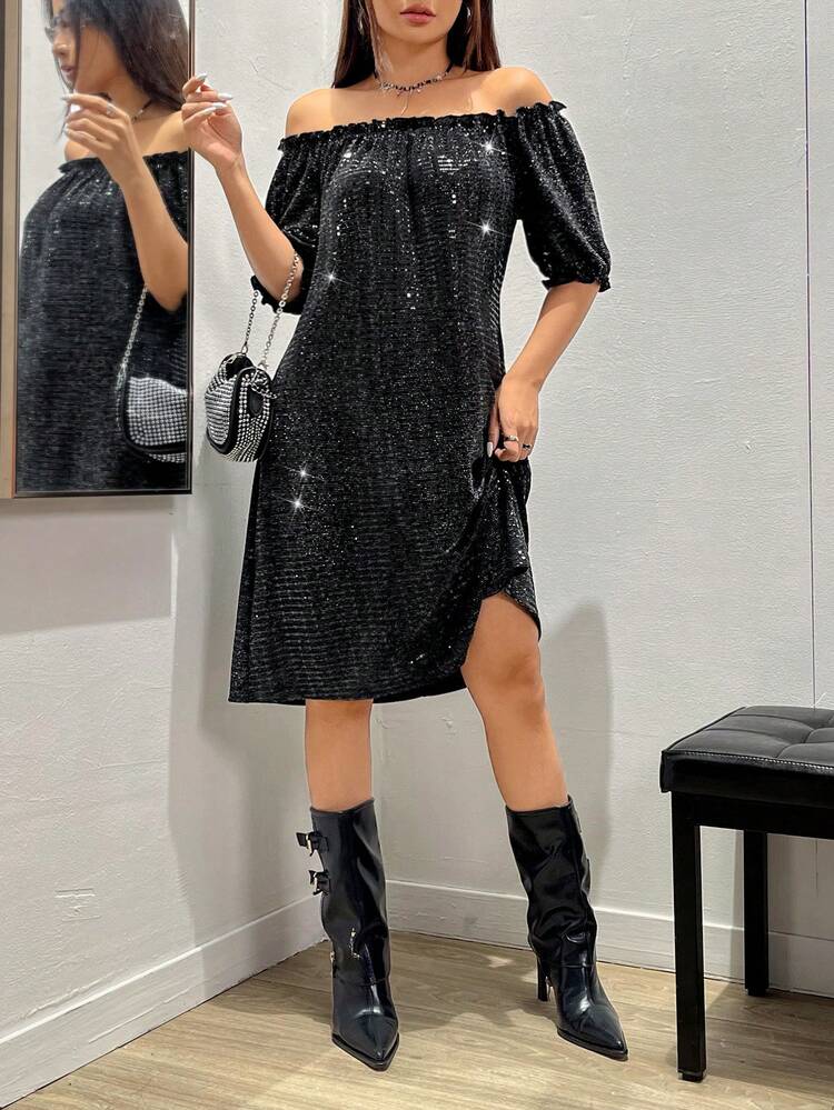 Women's Off Shoulder Shiny Dress