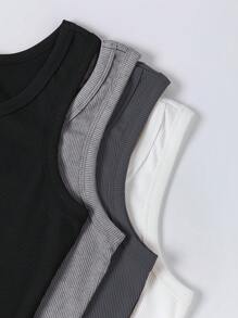 SHEIN Unity Ladies' Solid Color Ribbed Knit Tank Top - Multicolor - View 5