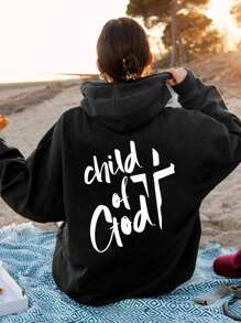 SHEIN Essnce Plus Size Women's Sweatshirt With Slogan Print - Black - View 1