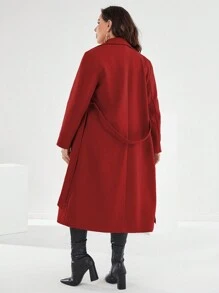 Mulvari Burgundy Red Plus Size Lapel Collar Overcoat With Side Pockets Fall Winter Cloth For Women Autumn - Burgundy - View 2