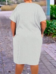 大尺碼休閒人物&字母印花連身裙 - 灰色 - 查看 4