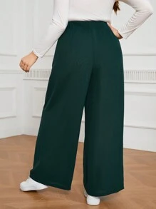 SHEIN Frenchy 大碼女士純色寬鬆夏季褲腿 - 黑色 - 查看 4