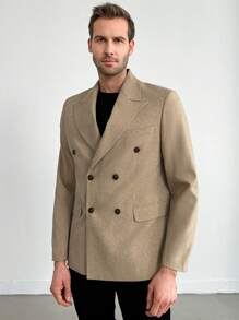 RueChic Men'S Double-Breasted Suit Jacket With Pointed Lapel Collar - Beige - View 5