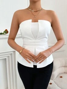 Firerie Waist Cinched Strapless Top For Valentine'S Day, Dating And Parties - White - View 5