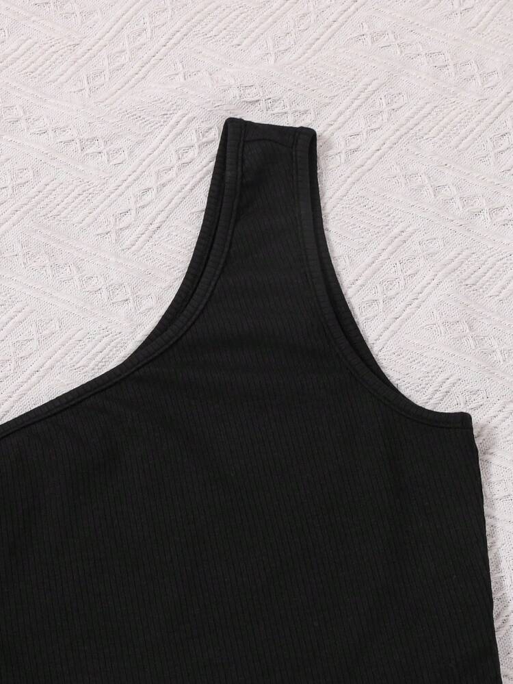 Teen Girl Oblique Shoulder Color Block Top & Drawstring Joggers Casual 2pcs/Set