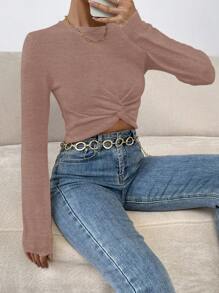 SHEIN Privé Women's Slim Fit Twisted Knit Sweater With Hem Knot Design - Purple - View 6