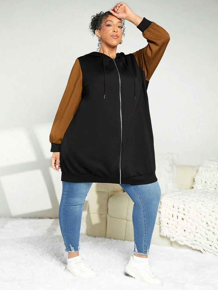 Plus Size Two Tone Zip Up Sweatshirt