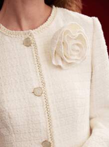 MOTF PREMIUM WOMEN'S JACKET WITH 3D FLORAL DECORATION AND RUFFLED HEM,VALENTINE'S DAY - Apricot - View 2