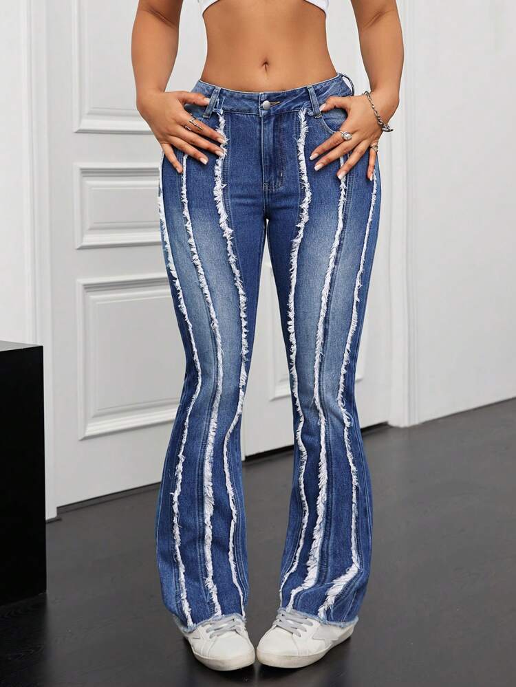 Women's Frayed Flared Denim Pants