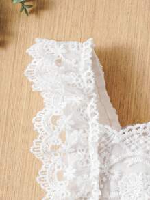 Souflis Souflis 嬰兒女童白色花辦網眼蕾絲連體衣，配褶邊下擺 - 白色 - 查看 4