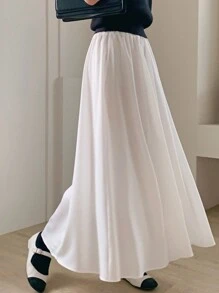 DAZY 女士松紧腰褶裥半身裙 秋季半身裙 - 白色 - 查看 4