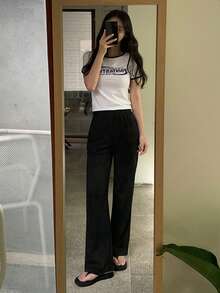 DAZY Của phụ nữ Vòng cổ Slogan In Áo thun - trắng - Xem 4