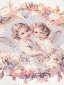 ROMWE Kawaii Của phụ nữ Thiên sứ & In Hoa Quần skinny Áo thun - trắng - Xem 2