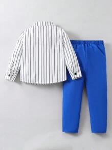 SHEIN 年轻男孩时尚绅士背心和二合一衬衫和裤子正装套装，2 件/套