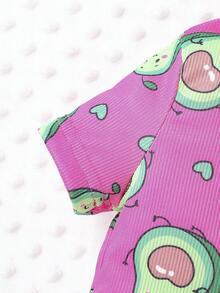 2pcs/Set Young Girl Cartoon Avocado Homewear, Snug Fit Pajama Set - Multicolor - View 2