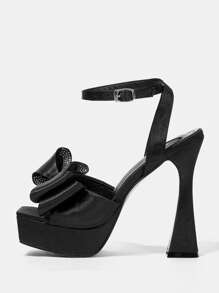 CUCCOO CHICEST Thời Trang Và Gợi Cảm Châu Âu Và Mỹ Thắt Nơ Peep Toe Đế Chống Thấm Nước Dép Cao Gót - màu đen - Xem 2