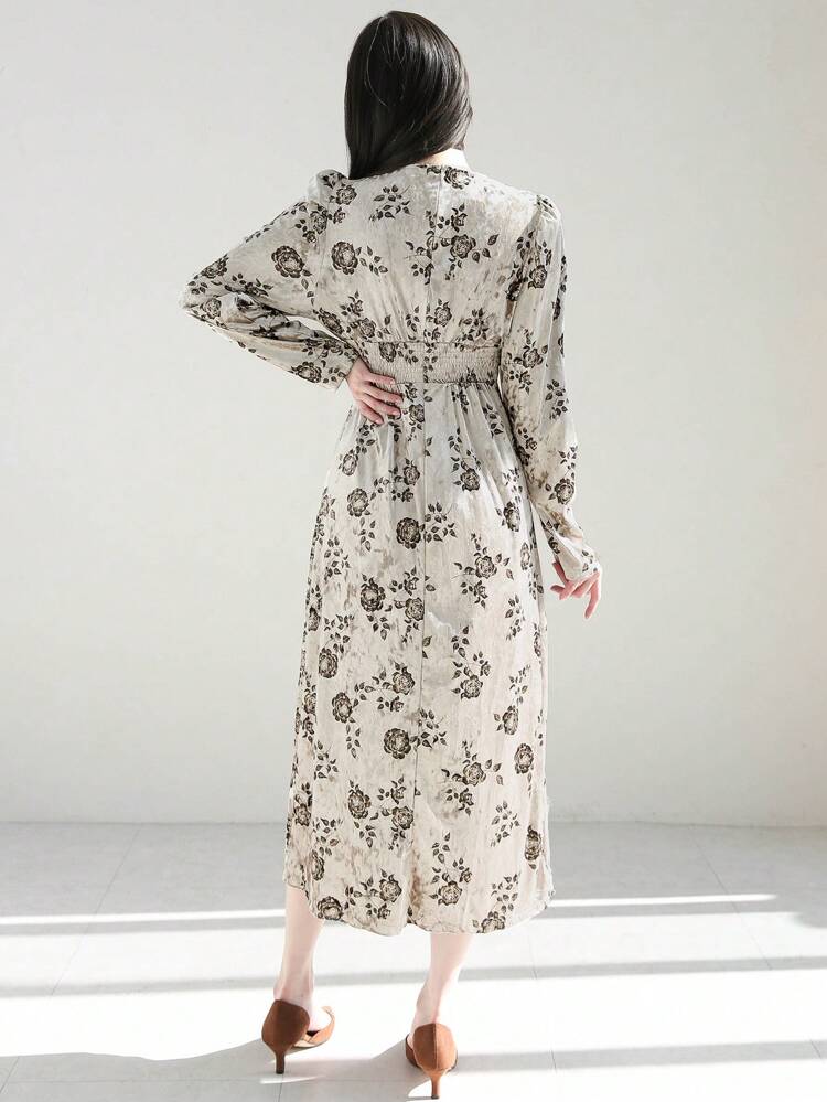 Women'S Casual Floral Print Dress,Fall Dress Long Sleeve Dress