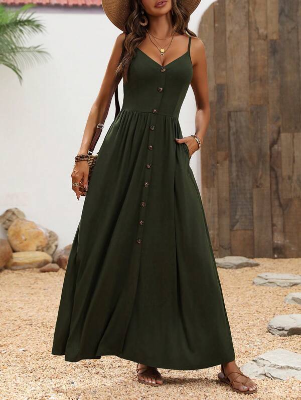 Breezaya Cami V-Neck Casual Dress With Oversized A-Line Beach Style Maxi Vacation Beach Outfits Women