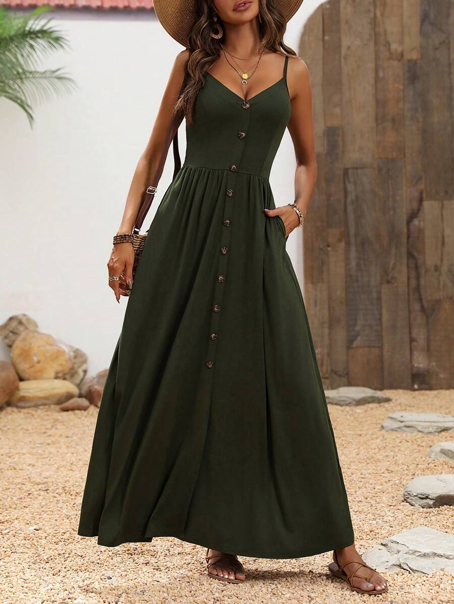 Breezaya Cami V-Ausschnitt Lässig Kleid mit oversized A-Linie Beach Style Maxi Strandoutfit Frauen