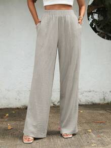 EURMUSE Solid Wide Leg Trousers - Apricot - View 3