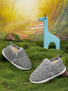 Soft-Sole Baby Slippers, Comfortable And Warm With Plush Lining - Grey - View 1