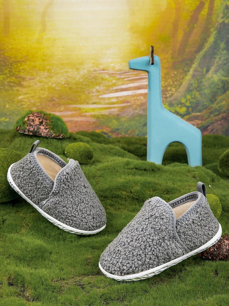 Soft-Sole Baby Slippers, Comfortable And Warm With Plush Lining - Grey - View 1