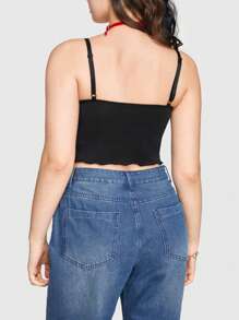 ROMWE Kawaii 復古花卉刺繡雙層大碼女士吊帶上衣 - 黑色 - 查看 2