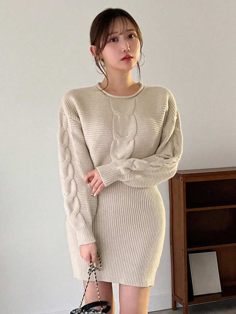 Women's Cable Knit Short Sweater Dress