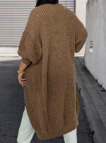 SHEIN LUNE Plus Dual Pocket Drop Shoulder Duster Cardigan, For Winter - Camel - View 1