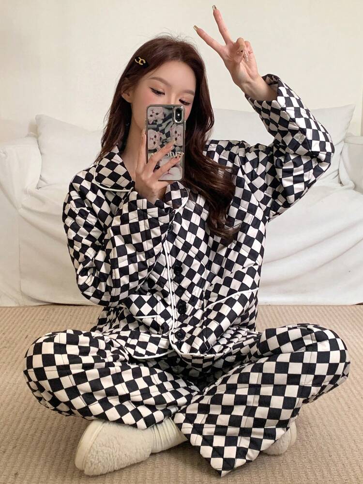 Thickened Quilted Home Clothing Set Fall,Winter Pajama