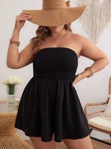 SHEIN VCAY Rozmiar Plus Jednolity kolor Bez ramiączek Romper - Czarne - Zobacz 4