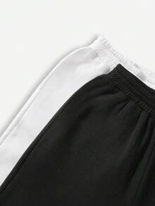 SHEIN Essnce 2 件套心形和涂鸦图案松紧腰带长款运动裤，带保暖内衬，适合情人节和休闲时光 - 彩色 - 查看 5