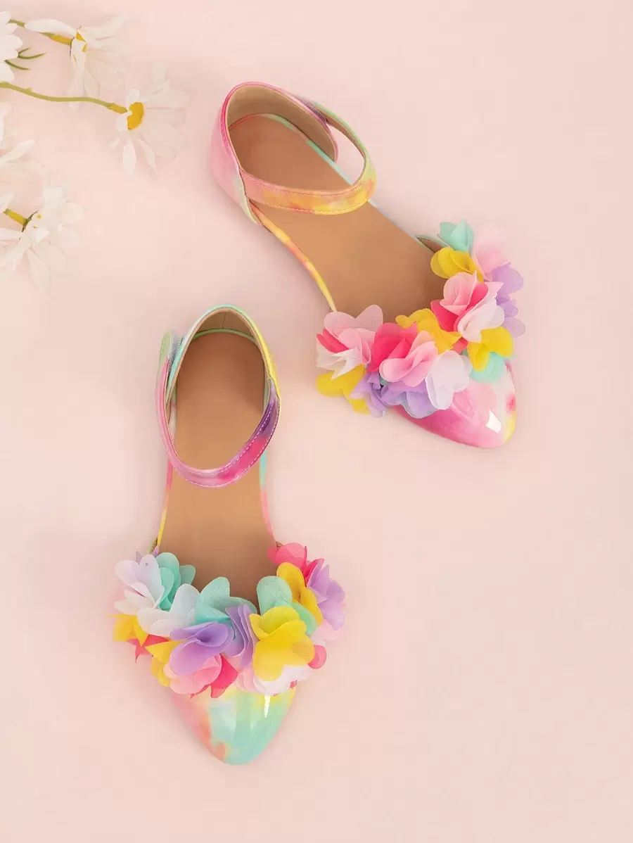 新春到貨少女時尚蕾絲平底鞋,尖頭設計,適合走秀 - 彩色 - 查看 1