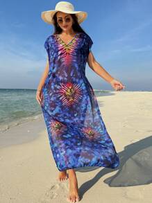 SHEIN Swim 夏季女式宽松全印花开衫嘉年华 - 彩色 - 查看 1