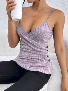 SHEIN LUNE Button Decor Wrap Style Camisole Top - Mauve Purple - View 1