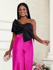 大蝴蝶結無肩帶上衣 - 黑色 - 查看 4