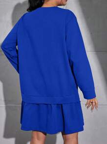SHEIN Cottnline Plus Size Women'S Long Sleeve Dress With Ruffled Hem - Blue - View 2