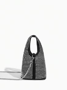 SHEIN SXY Women'S Black Diamond Decor Shoulder Bag - Black - View 4