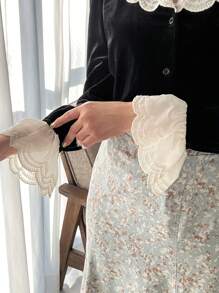 FRIFUL Của phụ nữ Khối màu Nhóm thêu Tay áo chuông Áo sơ mi - màu đen - Xem 6