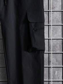 Manfinity Homme Quần Cargo trơn màu dáng rộng cho nam, dành cho mùa thu - màu đen - Xem 5