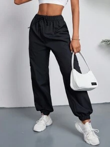 SHEIN Unity Women'S Waist Belted Cargo Pants With Pockets - Black - View 1