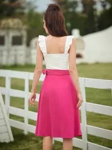 Vintamour Rural Vacation 2pcs/Set Spaghetti Strap Top With Wrapped Knee-Length Skirt Summer Clothes - Pink - View 2