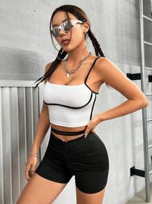 SHEIN PETITE Women'S Color Block Striped Camisole Top - Black and White - View 7