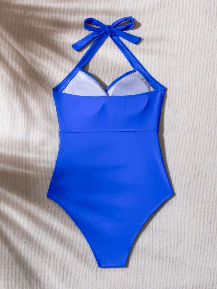 Ladies' Solid Color Wrap Around Halter Neck One Piece Swimsuit Carnival Summer
