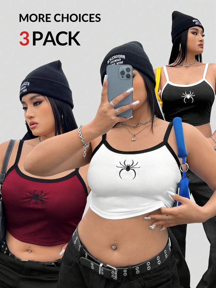 Plus Size Spider Embroidered Cami Top