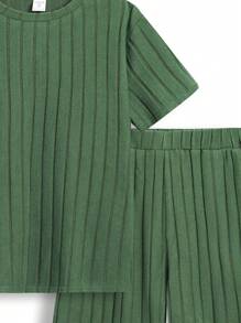 SHEIN 4入組十幾歲男孩休閒 Masson2021 純色鬆身短袖t恤和短褲夏季套裝 - 彩色 - 查看 6